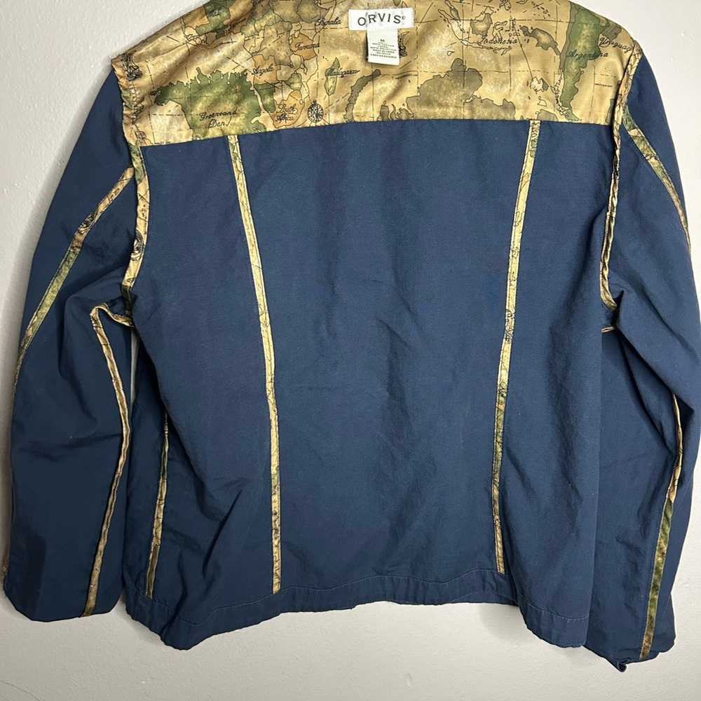 Orvis Navy Cotton Jacket with Map Print Lining Full zip Size:M Women - Picture 6 of 7